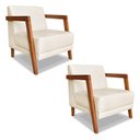 Ver imagem 1 de Kit 02 Poltronas Decorativa Natália Linho Bege Base em Madeira Castanho - Pallazio