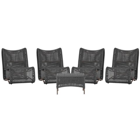 4 Poltronas e Mesa Texas em Alumínio Pintura Marrom Corda Náutica Trama Original