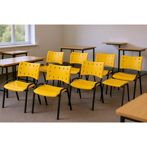 Kit 7 Cadeiras Iso Fixa Empilhável Escola Igreja Salão:amarelo