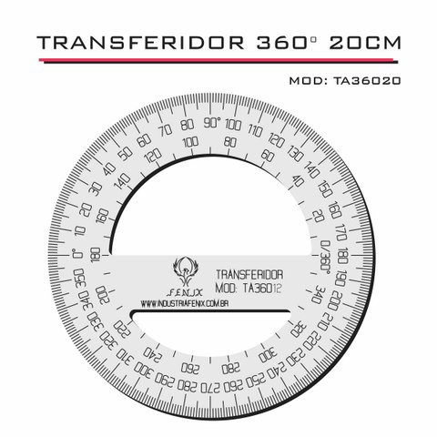 Transferidor 360 20cm Transp Acrílico Desenho Técnico Fenix