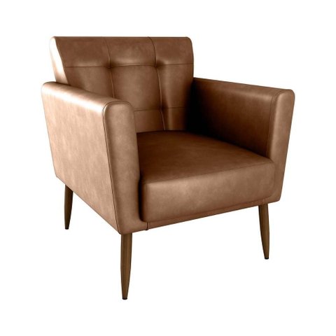 Poltrona Decorativa Confortável Pés em Madeira Maciça Cancun Sintetico Rustico Whisky Matrix