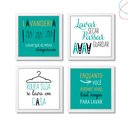 Ver imagem 1 de Kit com 4 Quadros Decorativos Lavanderia Moldura e Vidro:branca