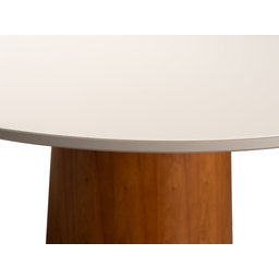 Mesa de Jantar Redonda 110cm 4 Lugares Base Amadeira Tampo com Vidro Off White - Mobília Prime - 3