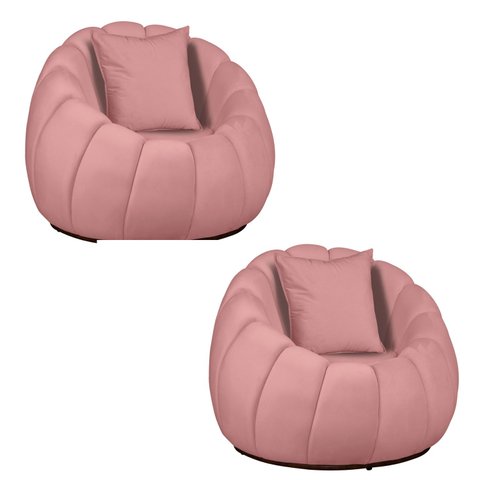 Kit 02 Poltronas Concha Almofada Base Arco Giratória Veludo Cor:rosa