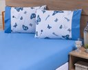 Ver imagem 2 de Jogo Lençol 4 Peças Cama Viúva 1,88mx1,28mx25cm 100% Algodão 180 Fios Azul Borboletas Azul