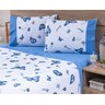 Jogo Lençol 4 Peças Cama Viúva 1,88mx1,28mx25cm 100% Algodão 180 Fios Azul Borboletas Azul - 1