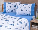 Ver imagem 1 de Jogo Lençol 4 Peças Cama Viúva 1,88mx1,28mx25cm 100% Algodão 180 Fios Azul Borboletas Azul