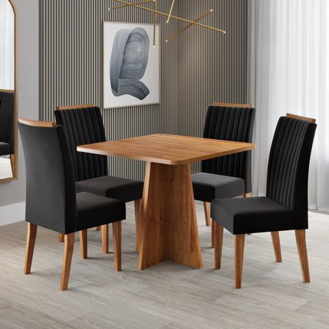 Conjunto para Sala de Jantar com 4 Cadeiras Absolut Yescasa Preto/Mel