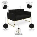 Ver imagem 3 de Sofá Namoradeira e 1 Poltrona Base Industrial Dourado Ana Suede Preto - Ibiza