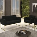 Ver imagem 2 de Sofá Namoradeira e 1 Poltrona Base Industrial Dourado Ana Suede Preto - Ibiza