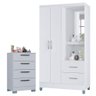 Cômoda 867 4 Gavetas com Guarda Roupa Solteiro Córdoba 2 Portas Branco Brilho - Poquema - 1