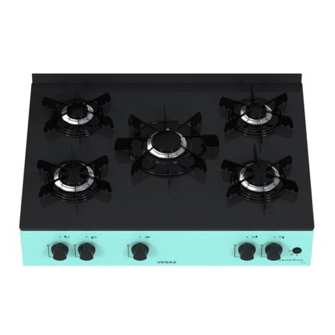 Fogao de Mesa 5 Bocas Venax Grand Petit Line Verde Gas Glp