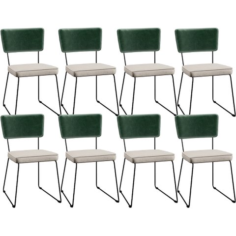 Kit 08 Cadeiras Decorativas Estofada Sala Jantar Allana L02 Facto Verde Musgo Linho Cru - Lyam