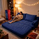 Ver imagem 7 de Sofá Cama Nami 1,50m Xpand Tech Tecido Velourê Azul Cama Inbox