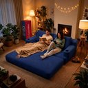 Ver imagem 5 de Sofá Cama Nami 1,50m Xpand Tech Tecido Velourê Azul Cama Inbox