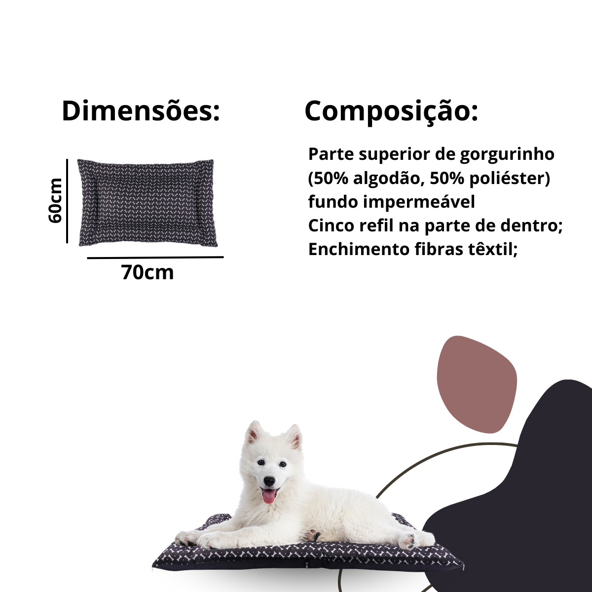 Colchonete de Pet Caminha 70cm x 60cm Almofada Para Cães Gatos Impermeável Macio - 3