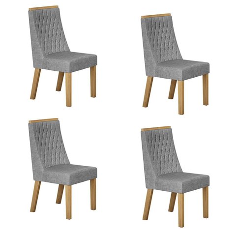 Kit de 4 Cadeiras para Sala de Jantar Luna Cinza/Cinamomo/Linho Prata