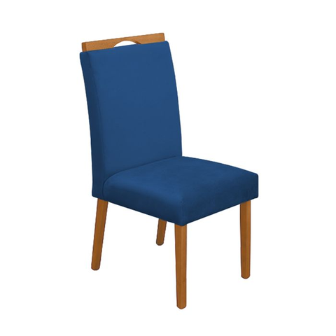 Cadeira Mesa de Jantar Madeira Maciça Veludo Premium Heloísa:azul/cerejeira