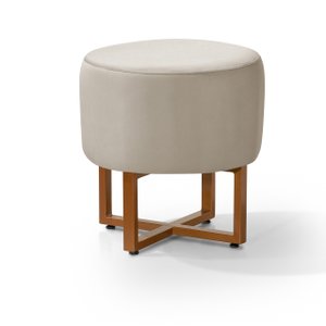 Puff Banqueta Base Ferro Moderno Tecido Veludo Pequim