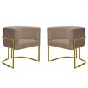 Ver imagem 1 de Kit 2 Poltronas Reforçada Decorativa Sala Nayara Base Ferro Dourado Suede Capuccino