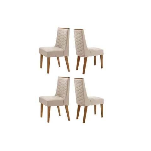 Cadeira Sala de Jantar Dafne Kit 4 Un Naturalle/suede Creme - Rufato