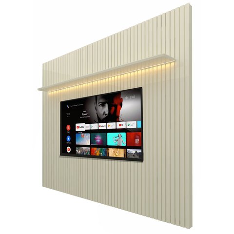 Painel para TV 2.3 Ripado com LED Nobre Off White - Gelius Móveis