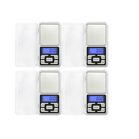 Kit 4 Balanças de Bolso Digitais Pocket Scale de Alta Precisão Eletrônicas Portáteis 500g:prata/únic