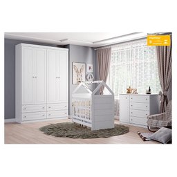 Quarto de Bebê Mississipi 4 Portas com Berço Montessoriano Americano Branco HP - Henn - 7