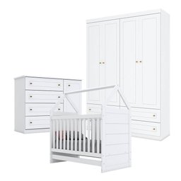 Quarto de Bebê Mississipi 4 Portas com Berço Montessoriano Americano Branco HP - Henn - 1