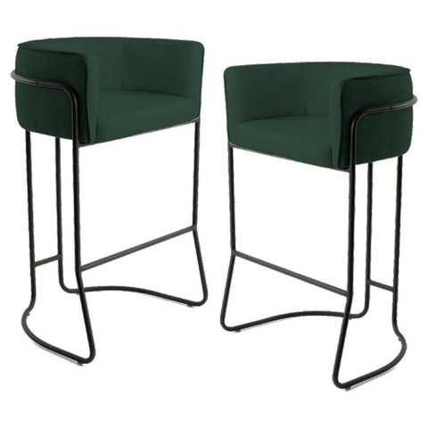 2 Banquetas Base Aço Preto Betina C-117 Linho Verde Domi