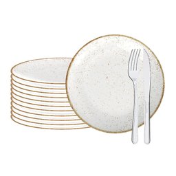 Jogo de Pratos Rústico 12pç Porcelana 25cm com Talheres Buzios Tramontina - 1