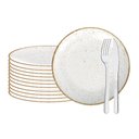 Ver imagem 1 de Jogo de Pratos Rústico 12pç Porcelana 25cm com Talheres Buzios Tramontina