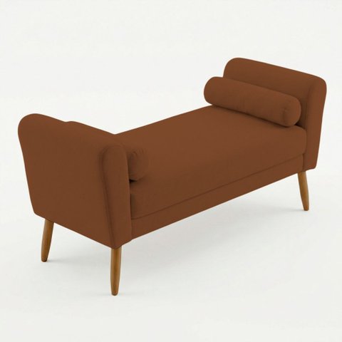 Puff Recamier Estofado para Quarto Itália 120cm com Pés Palito Bouclê Terracota - Abmaza