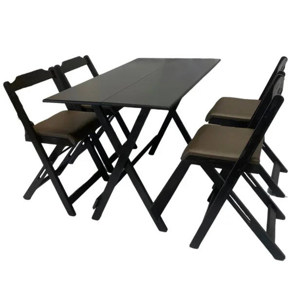 Conjunto Mesa Dobrável 120x70 Cm C/4 Cadeiras Preto com Estofado Marrom - 2