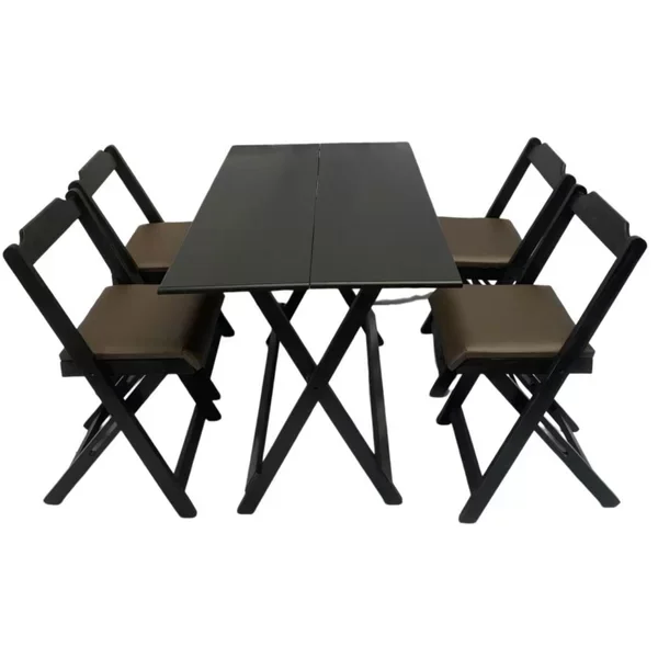 Conjunto Mesa Dobrável 120x70 Cm C/4 Cadeiras Preto com Estofado Marrom