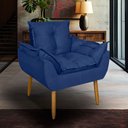 Ver imagem 1 de Poltrona Opala para Sala Clínica Salão Pés de Madeira Suede Azul Marinho