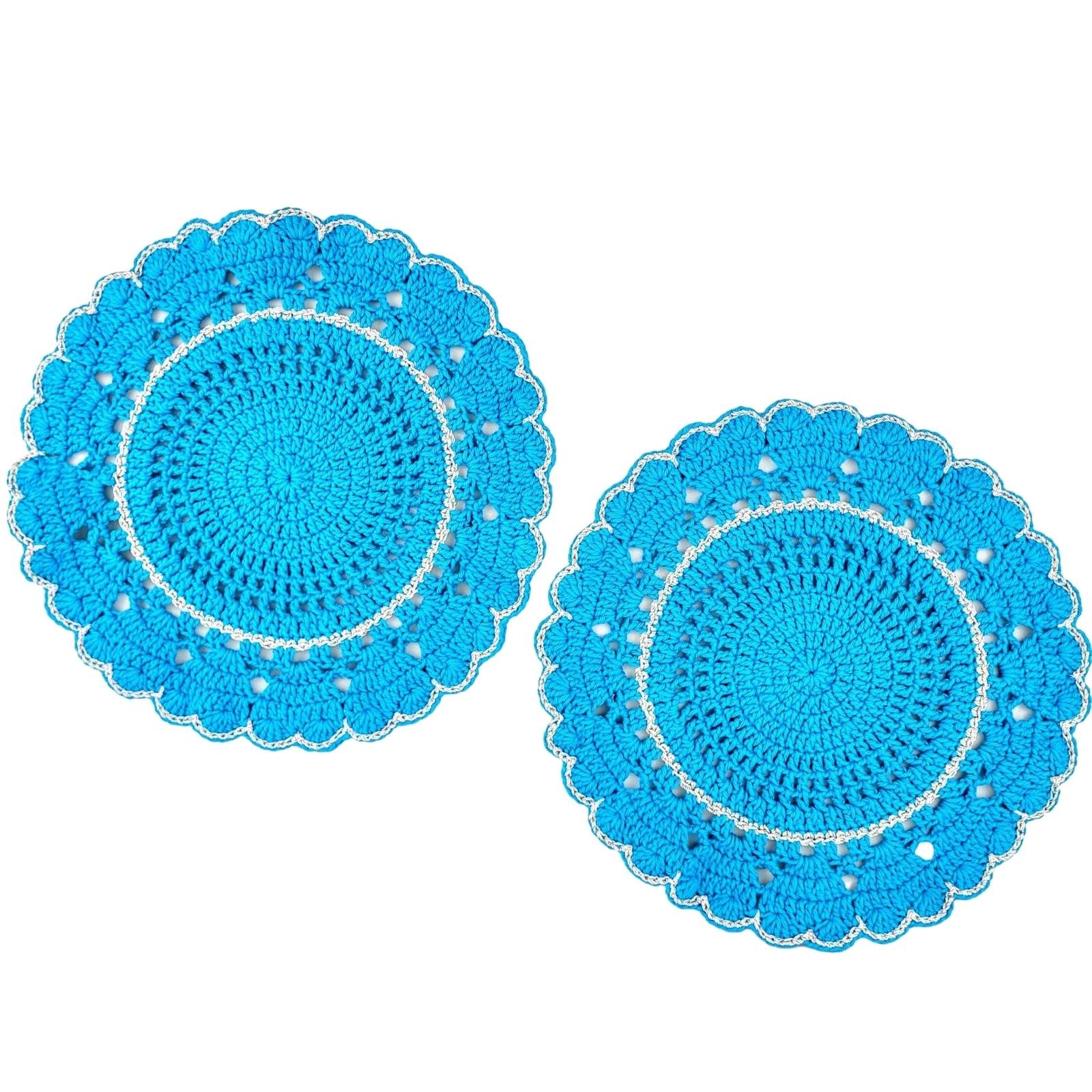 Jogo Americano Azul E Branco Crochê 35cm Kit 2pc Sousplat - 1