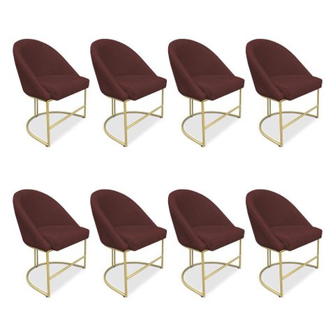 Kit 08 Cadeiras Poltrona de Jantar Bela Suede Marsala Base Metálica Industrial Dourado - Pallazio