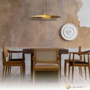 Ver imagem 2 de Lustre Pendente Dot Slim Redondo 55cm LED 3000k 19W Bivolt Dourado Fosco