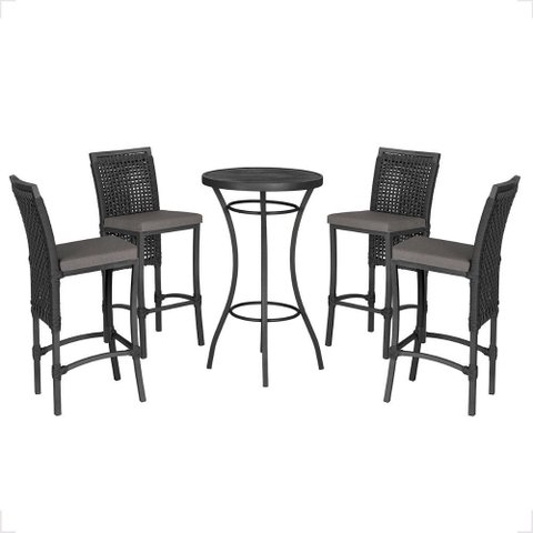 Mesa Bistro e 4 Banquetas Roma Preta Corda Náutica 11 Trama Original