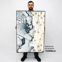 Ver imagem 2 de Quadro Decorativo em Canvas Abstrato Mármore Azul e Branco TaColado Moldura Flutuante 4,5cm Madeira