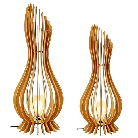 Abajur Grande de Chão ANA MARIA MDF Luminária -:MDF CRU/Kit com 2 - 90x28cm e 60x18cm