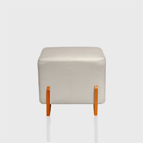Puff Retangular Pé de Madeira Decorativo para Sala Orgânico Confortável e Reforçado Bouclé