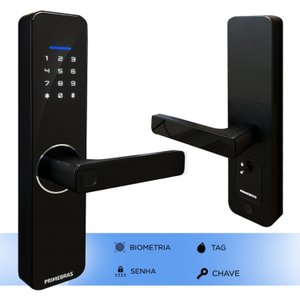 Fechadura Digital Biométrica Primebras Para Porta Madeira Com Biometria + Tag + Senha