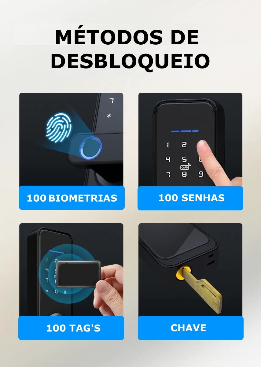 Fechadura Digital Biométrica Primebras Para Porta Madeira Com Biometria + Tag + Senha - 3