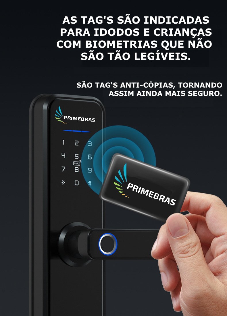 Fechadura Digital Biométrica Primebras Para Porta Madeira Com Biometria + Tag + Senha - 5