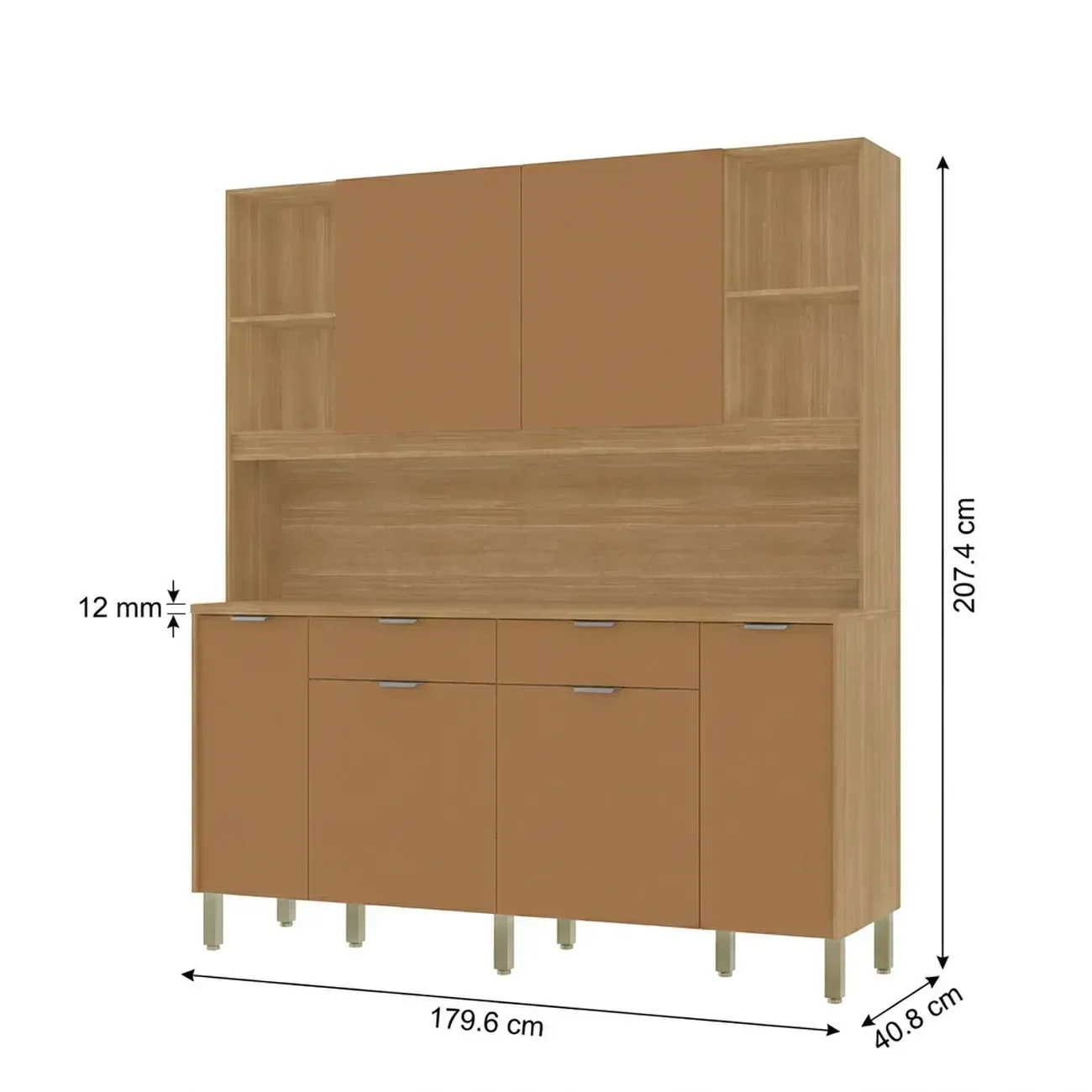 Ver imagem 3 de Cozinha Compacta 6 Portas 2 Gavetas 179,6 cm Botanika Marrom Freijó/Caramelo