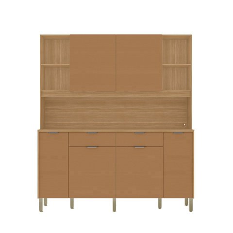 Cozinha Compacta 6 Portas 2 Gavetas 179,6 cm Botanika Marrom Freijó/Caramelo