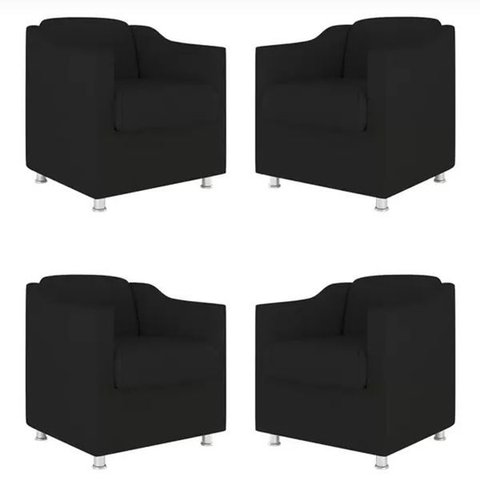 Kit 4 Poltronas Bia Decorativa Reforçada Recepção Clinica Salão Sala de Estar Suede:preto