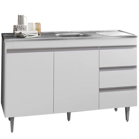 Balcão para Cozinha Tesser S/ Tampo 2 Portas 3 Gavetas Branco - Bela Móveis